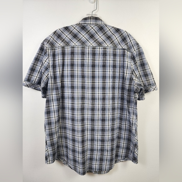 Various Artist Blue Black Plaid Snap Pearl Front Shirt, sz LG - Picture 4 of 10